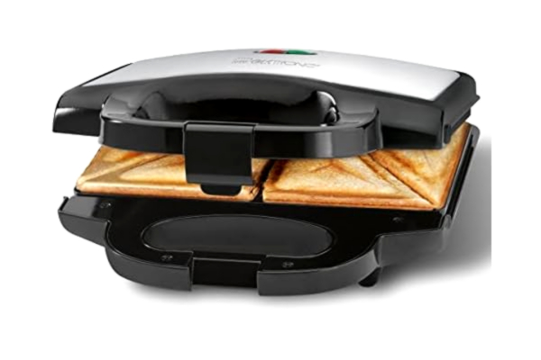 Clatronic  ST 3778 Sandwich Maker, Electric Sandwich Toaster, Sandwich Maker with Triangular Sandwich Plates, Non-Stick Automatic Temperature Control, 750 Watt, Black/Stainless Steel