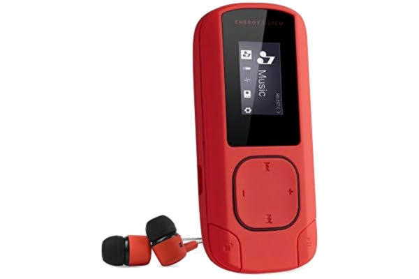 Energy Sistem  MP3 Clip (MP3 music player with LCD screen, 8 GB, microSD card, FM radio and in-ear earphones included) - Coral Red