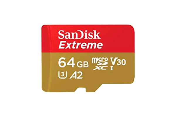SanDisk  64GB Extreme microSDXC kort +SD-adapter, för din Android-smarttelefon, actionkameror eller drönare, upp till 170 MB/s, RescuePro Deluxe, SanDisk QuickFlow teknik, A2, UHS-I, Class 10, U3, V30