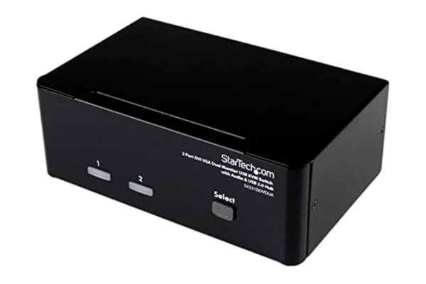 StarTech .com SV231DDVDUA 2-portars DVI VGA KVM-switch med dubbla bildskärmar USB med ljud och USB 2.0-hub, svart