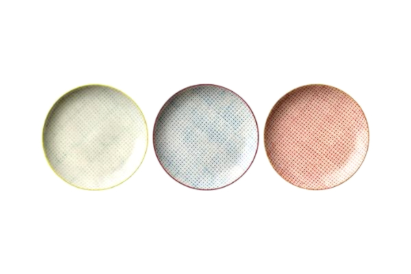 Bloomingville  tallrik Carla, röd blå grön, keramik, set om 3