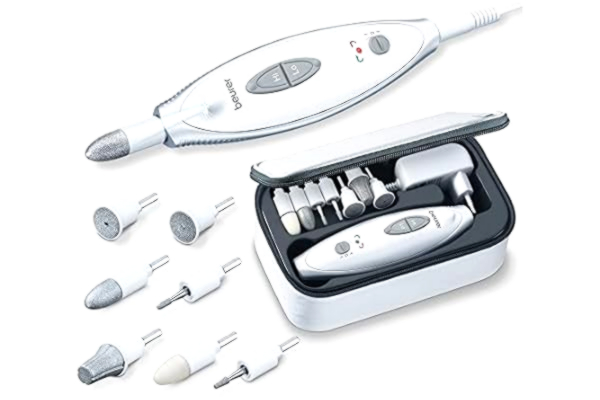 Beurer  MP 41 manikyr-/pedikyrset, elektrisk nagelfil med 7 tillbehör, starkt LED-ljus, för välskötta naglar, med förvaringsväska