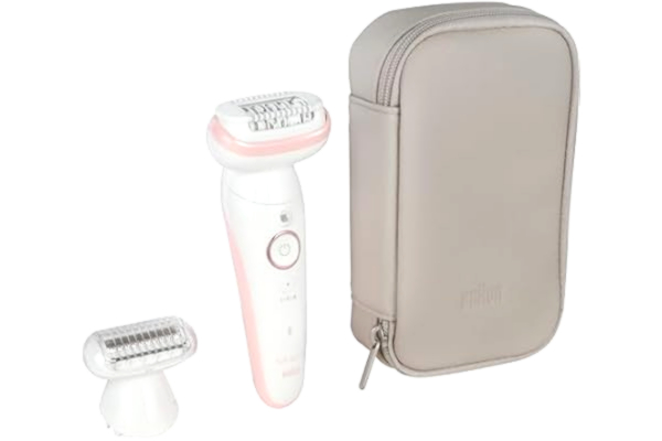 Braun  Silk-épil 9 epilator med svängbart huvud för enkel hårborttagning, vattentät, långvarig mjuk hud, med rakhuvud för kvinnor och klippklippklipparklämma, 9-030, vit/rosa