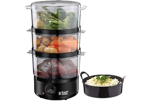Russell Hobbs  ångkokare har 7 liters kapacitet och med de tre behållare tillverkade i BPA fri plast, 50 min timer med automatisk avstängning, 26530-56