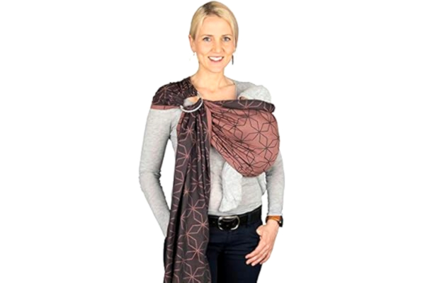 Hoppediz  Ring-Sling Baby Sling - Hip Carrier - Belly Carrier - for Newborns from Birth - 100% Organic Cotton - Illustrated Carrying Instructions, Malmö Rose