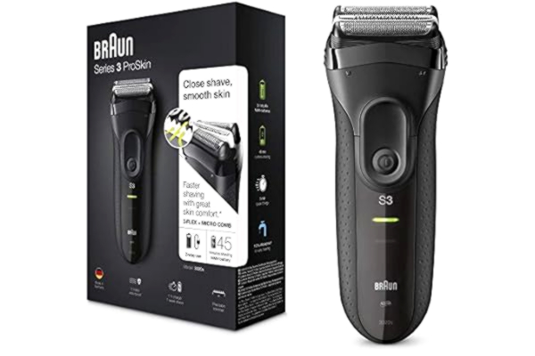 Braun  Series 3 ProSkin Electric Shaver, Electric Razor for Men With Pop Up Precision Trimmer, Cordless, Wet and Dry, Close Shave, Gifts For Men, UK 2 Pin Plug, 3020s, Black Razor
