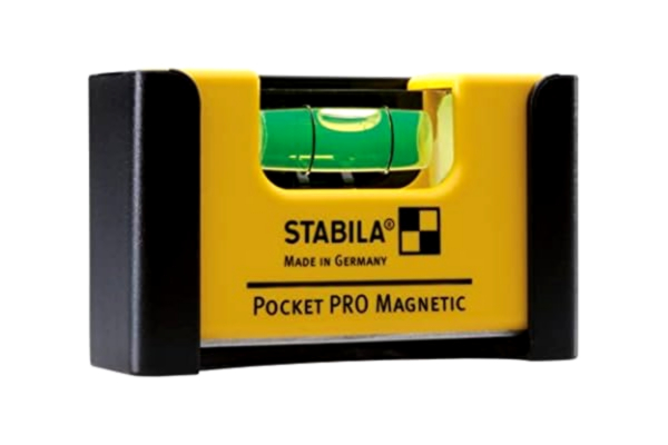Stabila STABILA Pocket PRO Magnetisk minivattenpass med bältesklämma, 7 cm, stark sällsynt jordartsmagnet, 1 horisontell nivå, tillverkad i Tyskland, gul, 15 x 8 x 20 cm