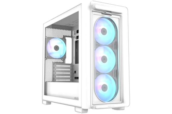 Asus ASUS A21 PLUS TG ARGB WHITE Case micro ATX, stöder moderkort med dolda kontakter, 360 mm radiatorer och 380 mm grafikkort, 4 x ARGB-fläktar förinstallerade, vita