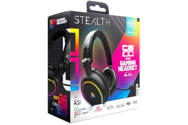 Stealth  C6-100 LED Over Ear spelheadset PS4/PS5, XBOX, Nintendo Switch, PC med flexibel mikrofon, 3,5 mm uttag, 1,5 m kabel, lätt, bekväm och hållbar