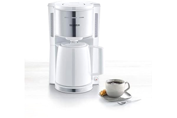 Severin SEVERIN Cafetière Filtre Isotherme, 1 000 W, 1L, Jusqu'à 8 tasses, Verseuse isotherme avec couvercle de filtration, Blanc, KA 9255
