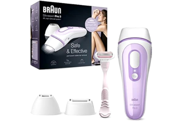 Braun  Silk·expert Pro 3 PL3132 Latest Generation IPL (Intense Pulse Light), Permanent Visible Hair Removal, Precision Head, White&Lilac, Body&Face, Venus Divine Razor & Premium Bag, Clinically Tested