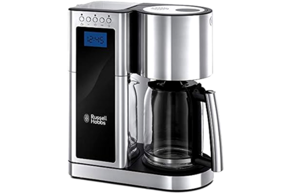 Russell Hobbs  kaffebryggare, rostfritt stål, digital timerfunktion, upp till 10 koppar, 1.25l glaskanna, 1600W, ECBC-godkänd, automatisk avstängning, filterkaffe, Elegance 23370-56,