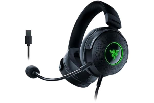 Razer  Kraken V3 HyperSense - trådbundet USB-spelheadset med haptisk teknik (TriForce Titanium 50 mm drivelement, THX Spatial Audio, avtagbar HyperClear Cardioid-mikrofon) Svart
