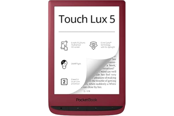 PocketBook  E-Book Reader 'Touch Lux 5' (8 GB Memory, 15.24 cm (6 Inches) E-Ink Carta Display, SMARTlight, Wi-Fi) RubyRed