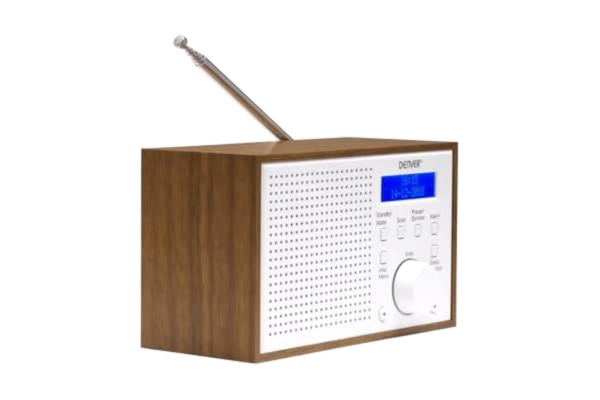 Denver  DAB-46 DAB+ och FM-radio, klocka och väckarklocka, 2 W ljudutgång, träfinish, vit, 1954043