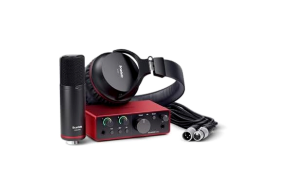 Focusrite  Scarlett Solo Studio 4:e gen USB-ljudkort för låtskrivare, gitarrister, vokalister och producenter med kondensatormick och hörlurar för inspelning, låtskrivande, streaming och podd