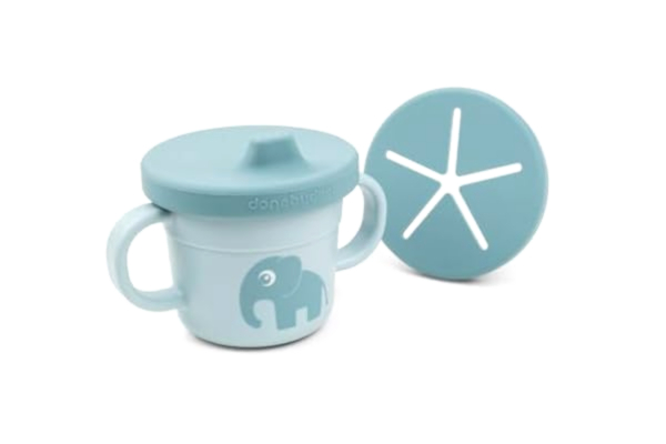 Done By Deer Done by Deer Elphee Foodie pip/mellanmålskopp i blått – 100 % PP av livsmedelskvalitet – mjuk pip för bekväm matning – handtag som är lätta att greppa – knäpp-på-lock för mellanmål på språng – rolig