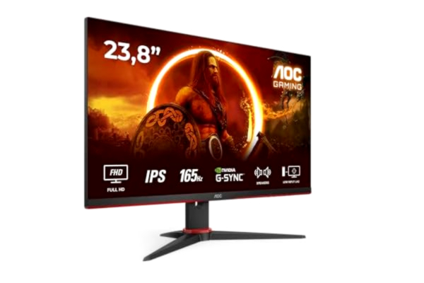 AOC  Gaming 24G2SPAE – 24 tums FHD-skärm, 165 Hz, 1 ms MPRT, FreeSync, G-Sync kompatibel, högtalare (1920 x 1080, VGA, HDMI, DisplayPort) svart/röd