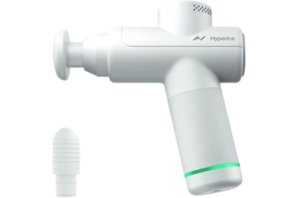 Hyperice Hypervolt Go 2 Artic Grey - Med Quiet Glide-teknik - Handhållen slagverksmassagepistol | 3 hastigheter, 2 utbytbara huvuden | Hjälper till att lindra ömma muskler och stelhet - FSA- och