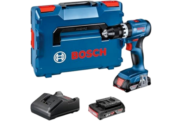 Bosch  Professional 18V System sladdlös slagborr/skruvdragare GSB 18V-45 (varvtal på 1 900 varv/min, 2 x 2,0 Ah-batterier, GAL 18V-20, L-BOXX)
