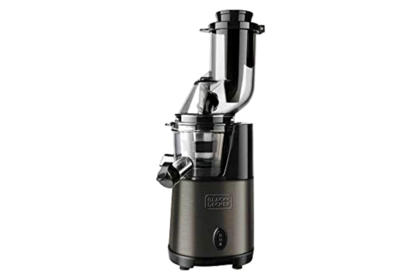 Black & Decker Black+Decker BXJE200E - Slow Juicer, 200 W, 70 rpm, omgekeerde functie, 80 mm opening, druppelbeschermingssysteem, eenvoudige reiniging, anti-vingerafdrukoppervlakken roestvrij staal + grijs