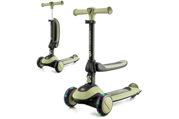 KinderKraft Kinderkraft HALLEY, Sparkcykel 2-i-1, Skoter, Barnskoter, Löpcykel, Trehjulg, Kickbike, Höjdjusterbar, LED Hjul, Modern, Från 2 år till 50 kg, Grön