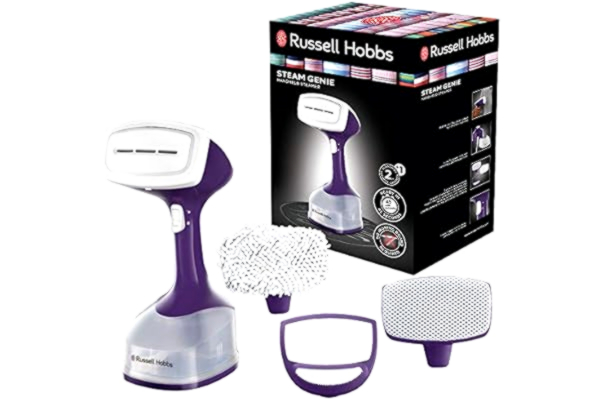 Russell Hobbs  parownica do ubrań, 1650 W, para 25 g min, zbiornik 260 ml, szybkie nagrzewanie, w tym 3 końcówki: odzież, zasłony, meble tapicerowane) Steam Genie 25600-56
