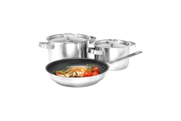 Electrolux  Kastrullset i tre delar E3SS, Passar alla hällar och spisar, Non-stick-beläggning, Ger en jämn värmedistribution, Tjock och stabil botten, Enkel rengöring, 3 st