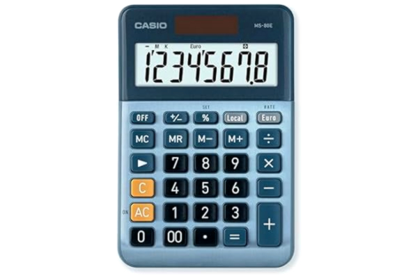 Casio CASIO Bordsräknare MS-80E, 8-siffrig, valutkonvertering, aluminiumfront, snabbkorrigeringsknapp, sol-/batteridrift