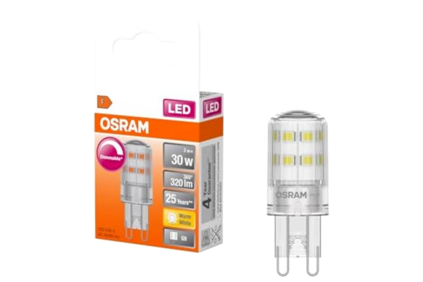 Osram OSRAM Dimbar LED PIN-lampa med G9-sockel, varmvitt (2700K), 350 lumen, klart glas, enstaka förpackning