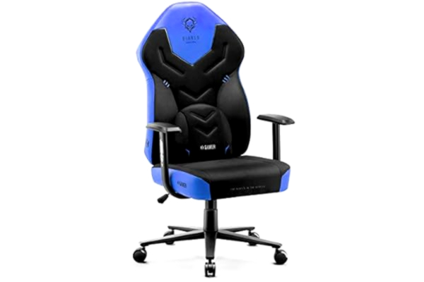Diablo  X-Gamer 2.0 Chaise Gaming Fauteuil de Gamer de Bureau Couverture en Tissu Design Ergonomique Coussin Lombaire Accoudoirs Confortables (Noir-Bleu)