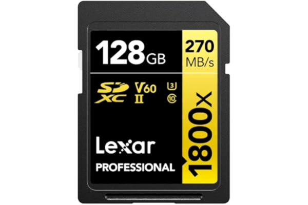 Lexar  SDXC Professional 128 GB 1800x UHS-II GOLD-serien, klass 10, U3, V60 för 4K-videoinspelning, svart
