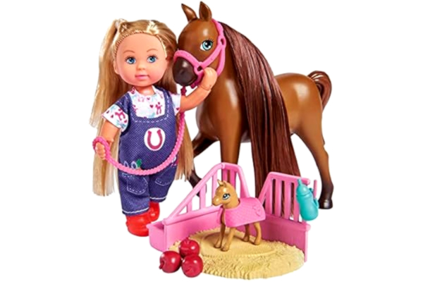 Evi Love Simba 105733487038 - Evi LOVE Veterinär Välkommen Häst - Evi med Sin Dräktiga Häst, Sovplats för Fölet och Fler Tillbehör, 12 cm, Från 3 år