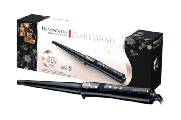 Remington  wand, svart konisk locktång, 13-25mm, avancerad keramisk beläggning, 130-210°C, digital display, kall tipp, värmetålig vante medföljer, Pearl, CI95