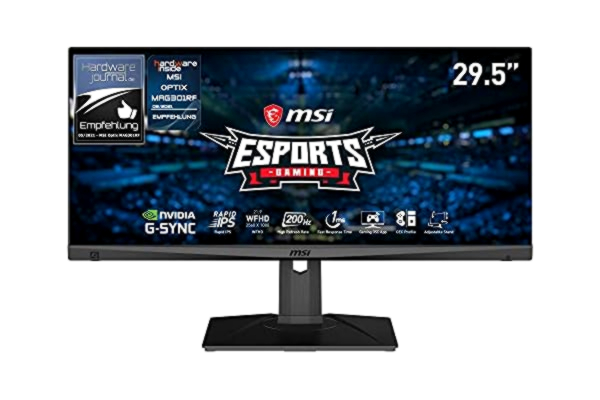 MSI  Optix MAG301RF 29.5” IPS 200Hz Ultrawide Gaming Monitor – 21:9 FullHD (2560 x 1080), 1ms, G-Sync Compatible, HDR Ready, RGB Mystic Light, DP, HDMI, Anti-Flicker, Less Blue Light