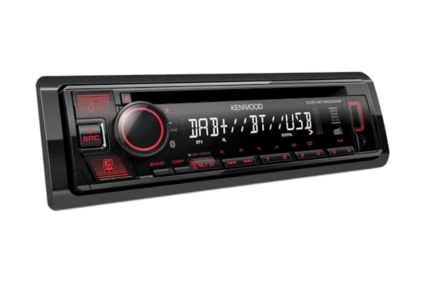 Kenwood  KDC-BT450DAB CD-bilradio med DAB och Bluetooth handsfree-enhet (högpresterande timme, ljudprocessor, USB, AUX, Spotify-kontroll, 4 x 50 watt, knappbelysning röd)