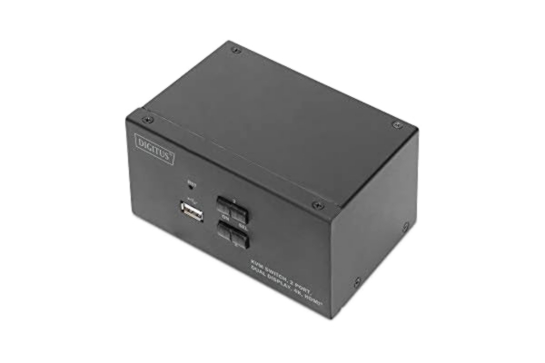 Digitus DIGITUS KVM Switch HDMI – 2 portar med dubbla skärmar – 2 datorer 2 bildskärmar – 1x mus, tangentbord och ljud för 2 datorer – UHD 4K@30Hz (3840 x 2160p) – Hot-Key KVM Switch – 1x USB 2.0 Hub – Svart