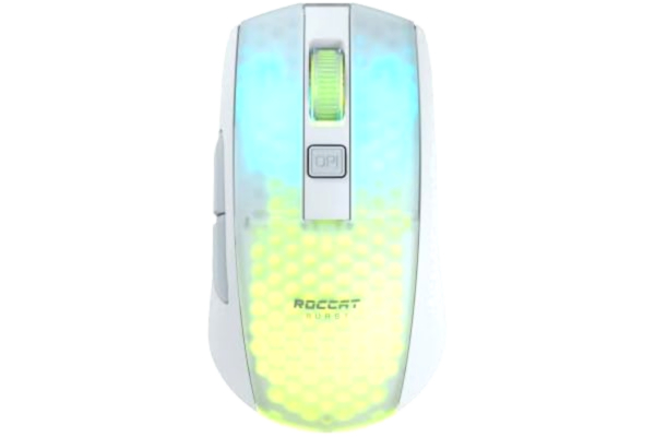 Roccat  Burst Pro Air - Lätt Symmetrisk Optisk Trådlös RGB-Spelmus med 19K DPI Owl-Eye Sensor, Titanhjul, 81-gram Vikt, Vit