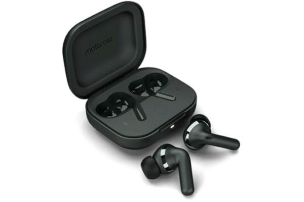 Motorola motorola, Moto Buds+ hörlurar med Sound by Bose, två dynamiska drivrutiner och ljud med optimal upplösning, Dolby Head Tracking och Dolby Atmos, aktiv brusreducering, svart