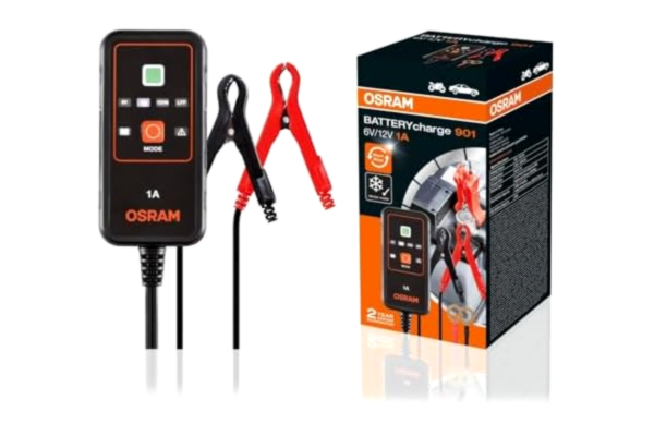 Osram OSRAM BATTERYcharge 901, underhållsladdning för bilbatterier 6V & 12V, mobil batteriladdare för motorcyklar och mindre fordon med upp till 1,2 L motorvolym