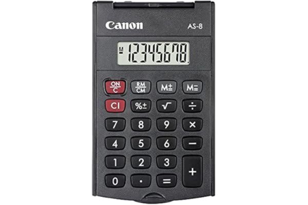Canon  AS-8 Miniräknare, 9.7 x 6 x 1.1 cm, Svart