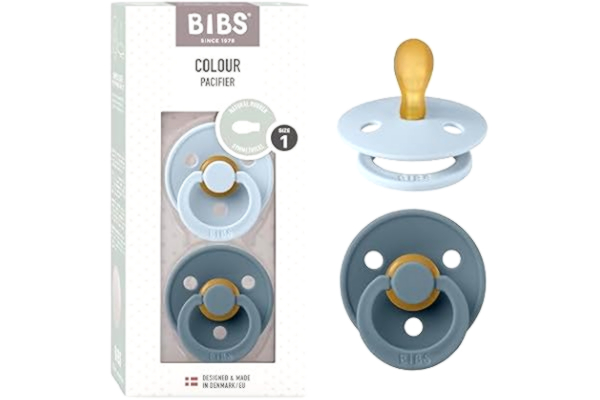 Bibs BIBS Colour Napp 2-pack, BPA-fri napp, Symmetrisk sugdel. Naturgummilatex, Tillverkat i Danmark/EU. Storlek 1 (0-6 månader), Baby Blue/Petrol