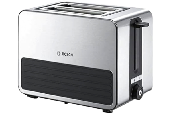 Bosch  Compact toaster Grå - Brödrost 1050 W - Rostfritt stål - 2 galler - Silikonhölje - Platsbesparande design - Avfrostningsfunktion - Jämn rostning - Automatisk avstängning - TAT7S25