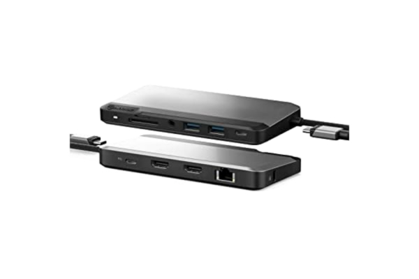 Alogic ALOGIC USB-C Dual Display 1080p FHD-docka; 85W strömförsörjning; 2x USB-A; 2x USB-C; 2x HDMI-portar; Ethernet; Ljuduttag; SD- och mikro-SD-kortläsare; 10-i-1 MX2 lite HDMI-utgåva.