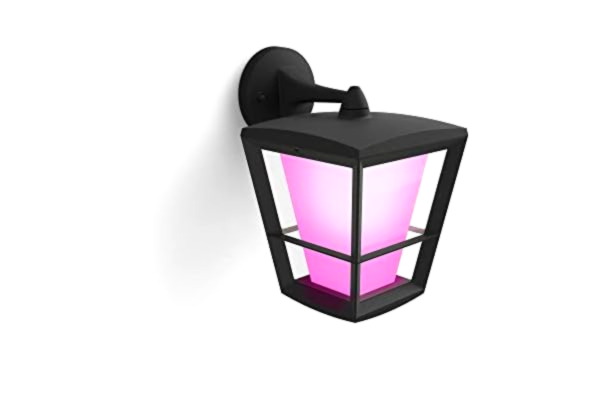 Philips  Hue Econic svart, nedvinklad: vägglampa, LED-modul, Philips Hue White and Color, Zigbee, IP44, trådlös, kompatibel med Amazon Alexa (Echo Dot), Google Home Assistant och Siri (Apple Homepod)