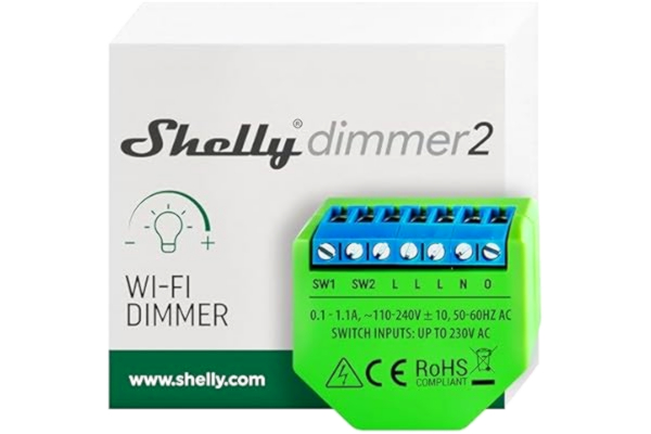 Shelly  Dimmer 2, Interruttore Varialuce Senza Fili, Wi-Fi, Nessun Hub o Neutro richiesto, Domotica, Compatibile con Alexa e Google Home, App iOS Android