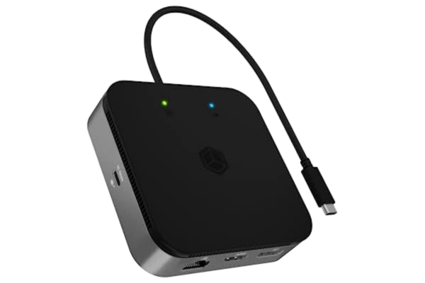 Icy Box ICY BOX USB4 Dockningsstation (7-i-1) för 2 bildskärmar (1x HDMI och 1x DP), 4K 120Hz / 8K 30Hz, 3x USB 3.2 Gen 2 (10 Gbit/s), 60W Power Delivery, Gigabit Ethernet, Ljud, IB-DK408-C41