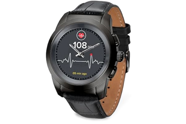 MyKronoz  ZeTime Premium Hybrid Smartwatch 39 mm z mechanicznymi wskazówkami na kolorowym ekranie dotykowym – szczotkowana czarna/czarna wytłaczana skóra