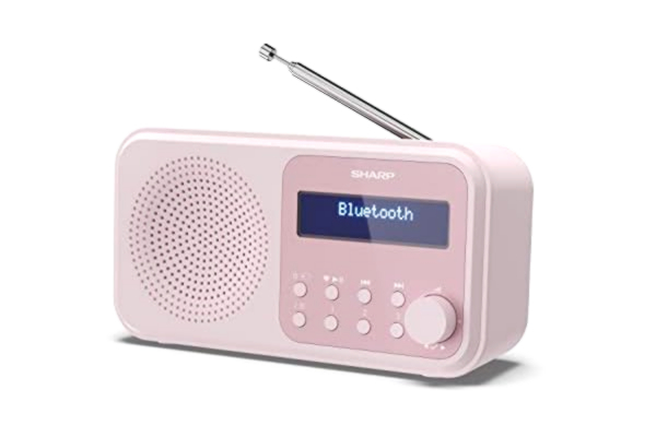 Sharp SHARP DR-P420 (PK) Tokyo bärbar digital radio med Bluetooth 5.0, Mono DAB+/FM ljudspelare, kompakt och lätt, USB/batteridriven, dubbel väckarklocka och 40 förinställda – blomrosa