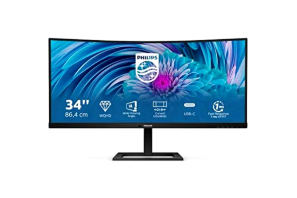 Philips 34" Philips E-Line 346E2CUAE - 3440x1440 - 100Hz - VA - 65W USB HUB - Kaareva - 1 ms - Näyttö